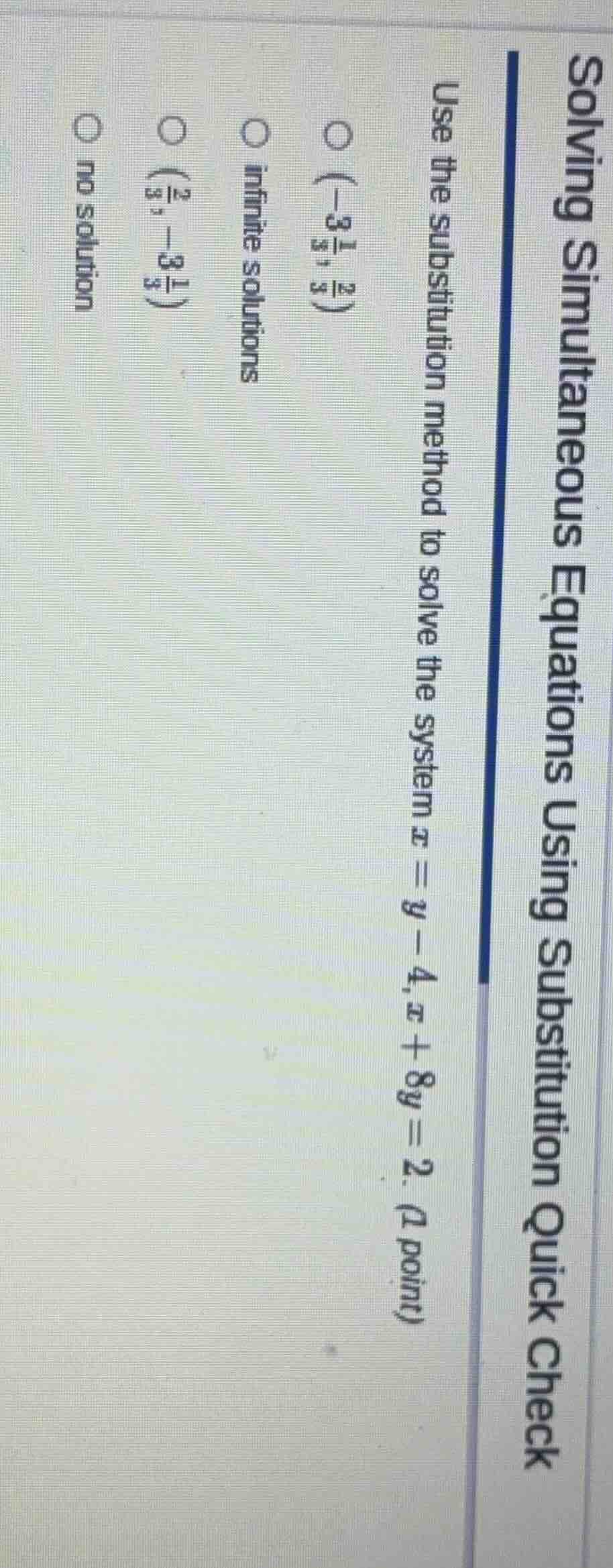 solving simultaneous equations using substitution quick check use the s…