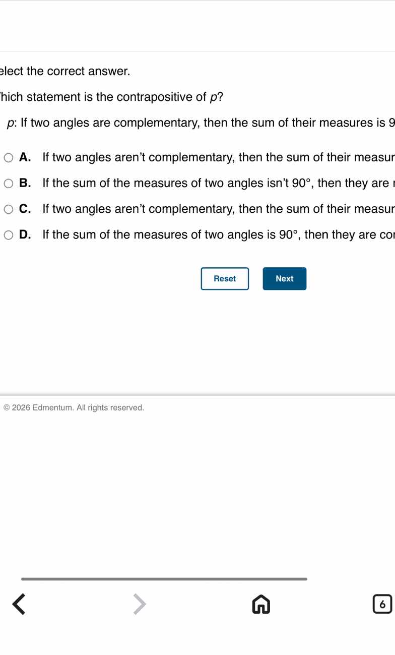 elect the correct answer. which statement is the contrapositive of p? p…
