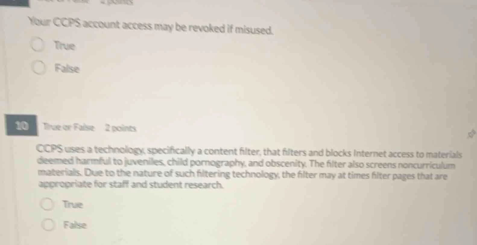 your ccps account access may be revoked if misused. true false 10 true …