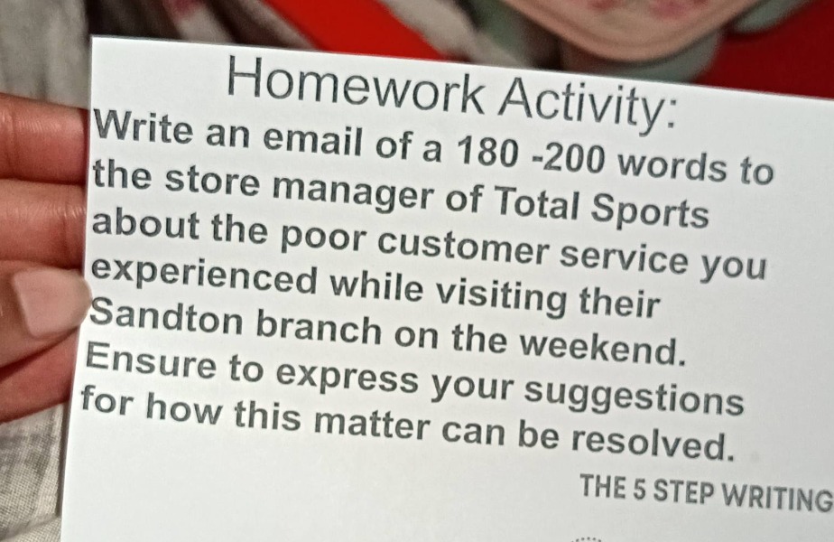 homework activity: write an email of a 180 -200 words to the store mana…