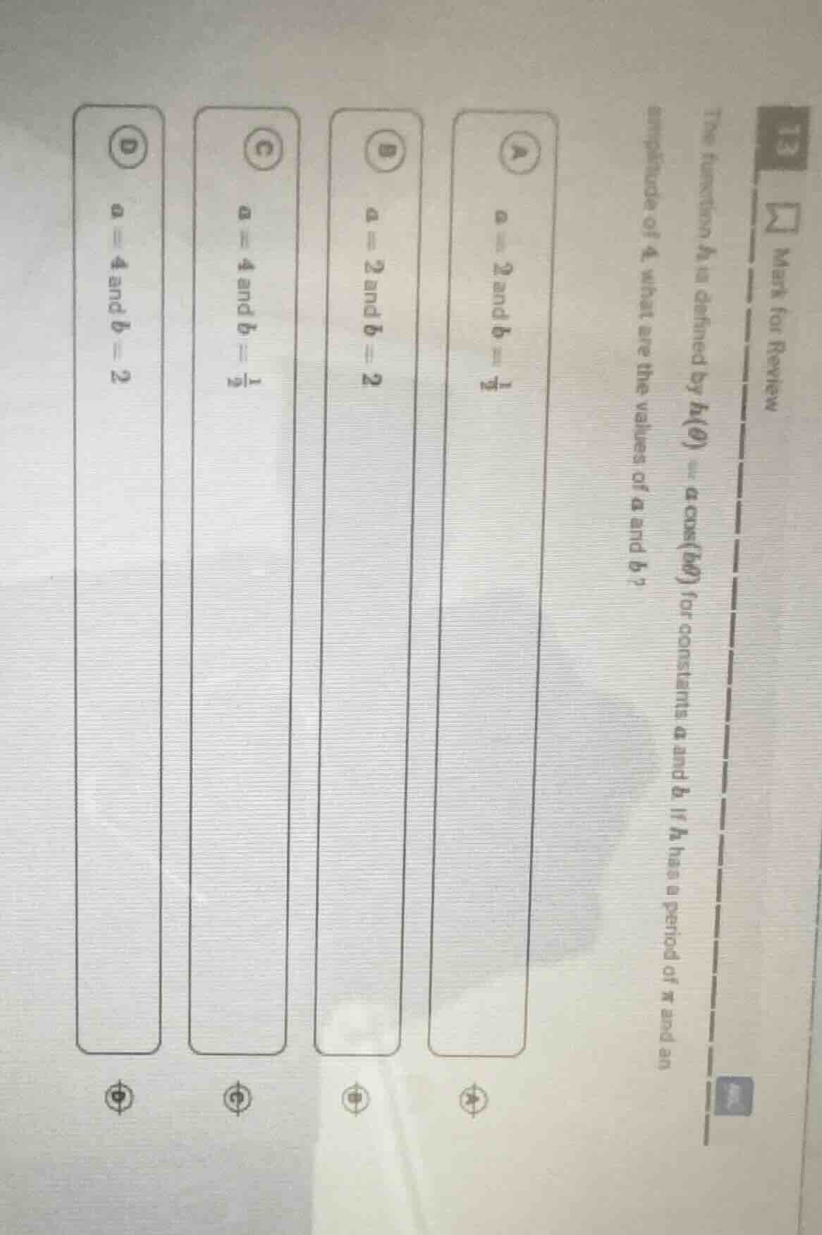 13 mark for review the function $h$ is defined by $h(\\theta)=a\\cos(b\…