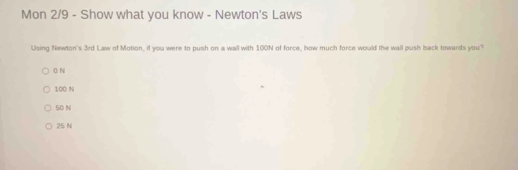 mon 2/9 - show what you know - newtons laws using newtons 3rd law of mo…