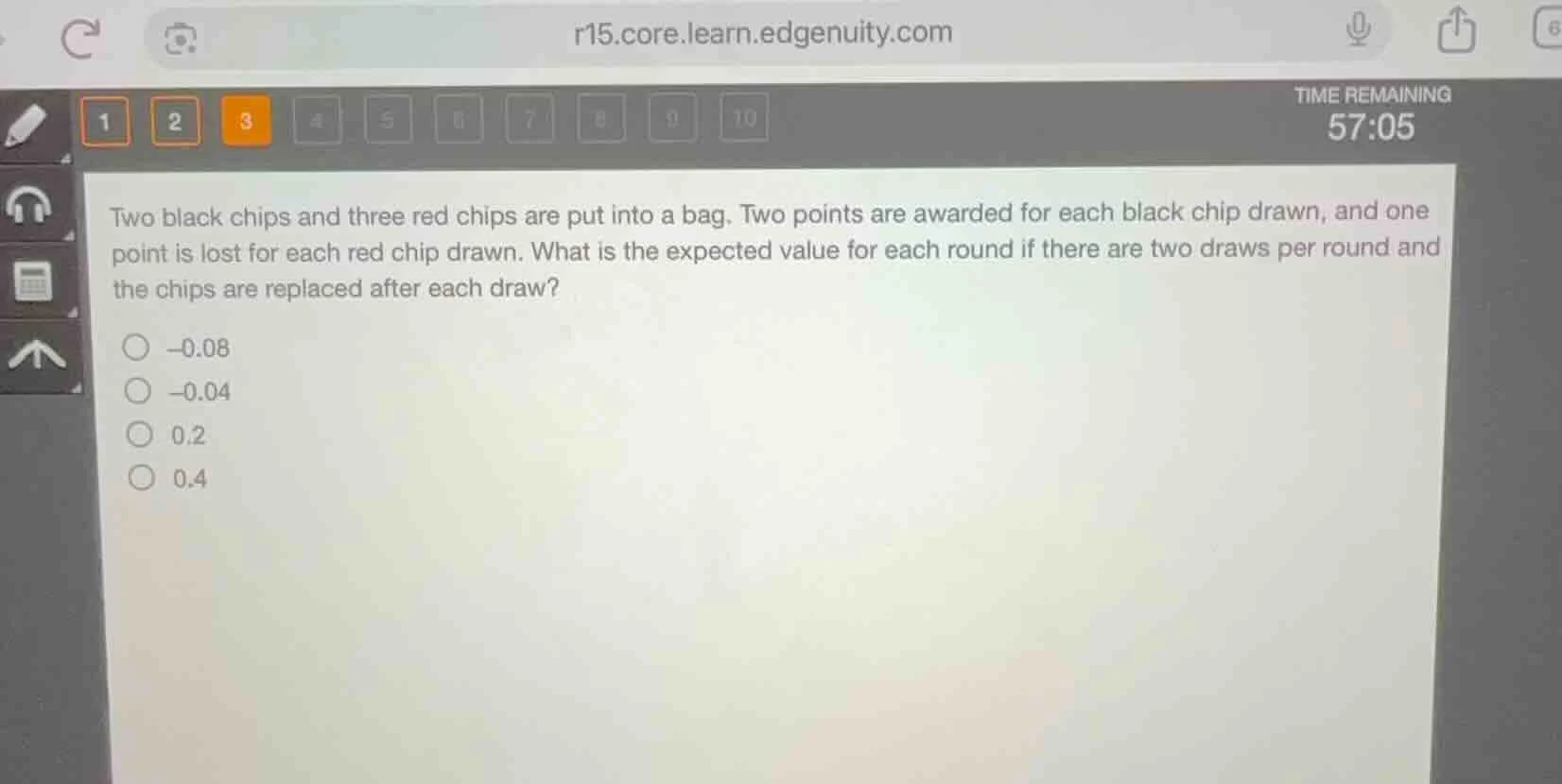 two black chips and three red chips are put into a bag. two points are …