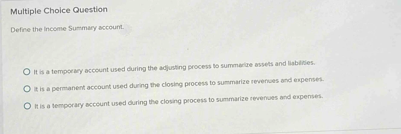 multiple choice question define the income summary account. it is a tem…