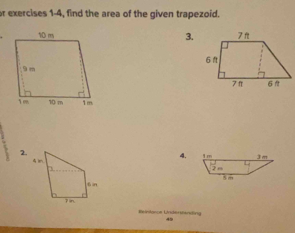 for exercises 1-4, find the area of the given trapezoid. 1. 2. 3. 4. re…