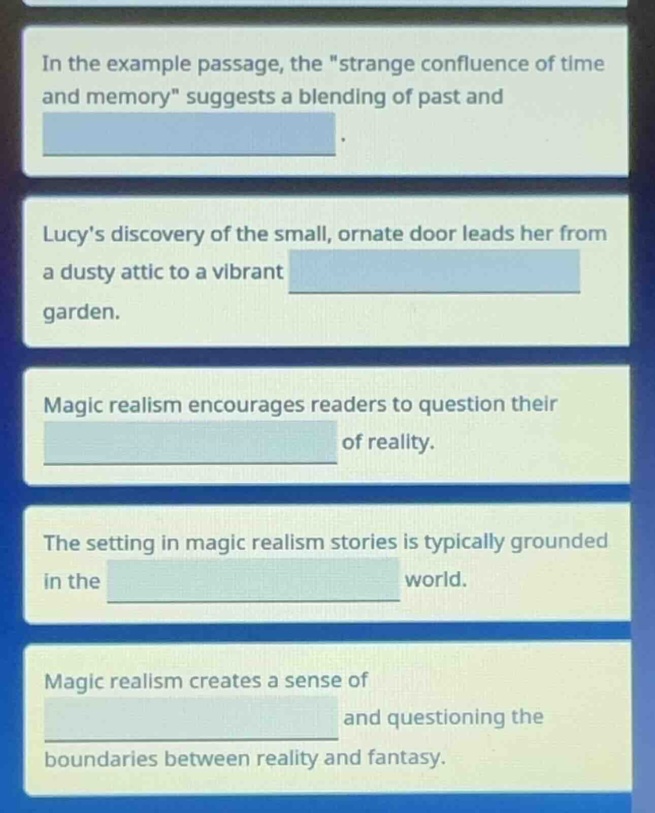 in the example passage, the \strange confluence of time and memory\ sug…