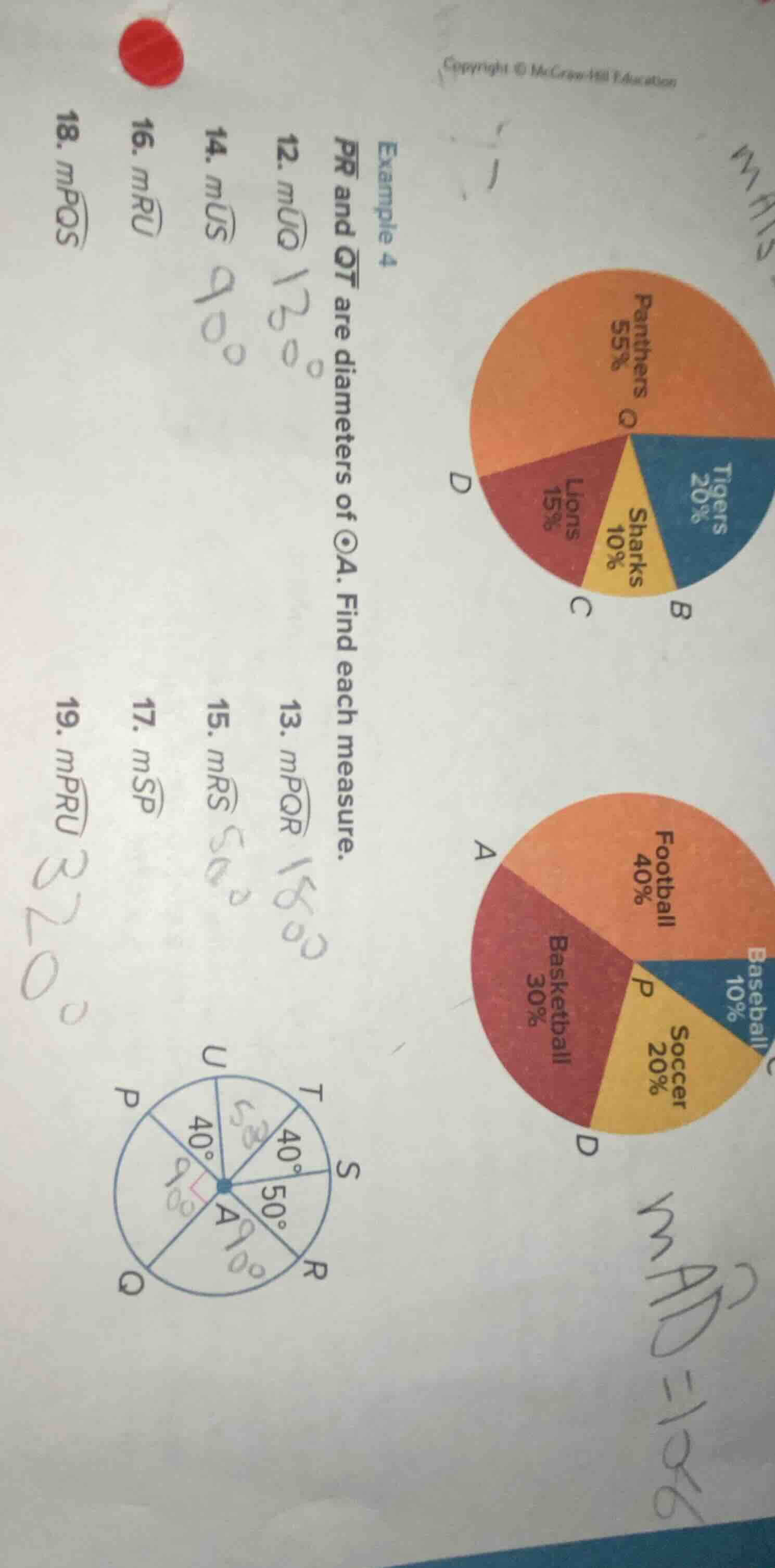 example 4 $overline{pr}$ and $overline{qt}$ are diameters of $odot a$. …