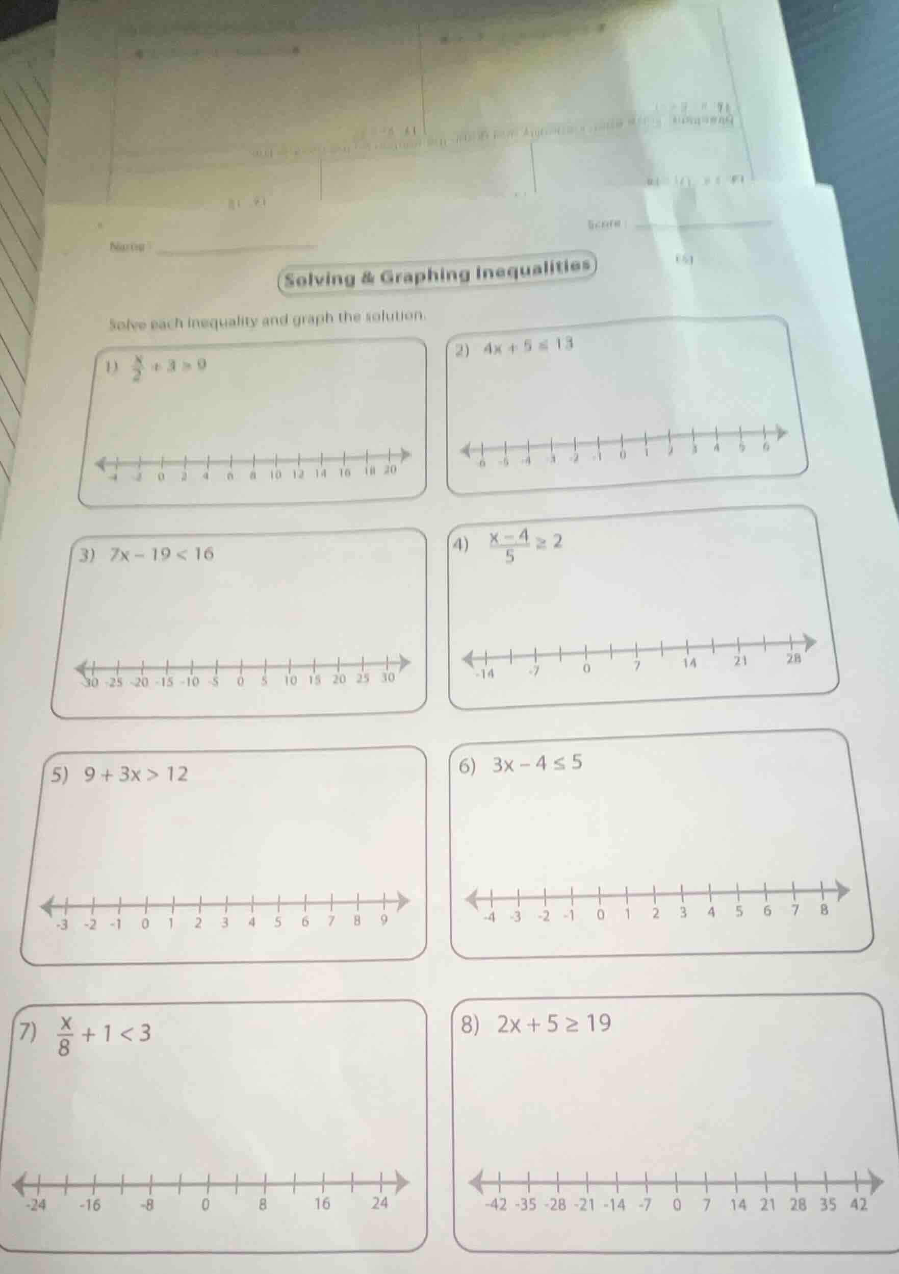 name:score:solving & graphing inequalitiessolve each inequality and gra…