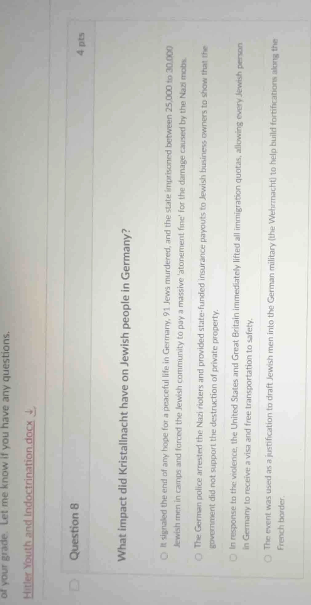 question 8 4 pts what impact did kristallnacht have on jewish people in…