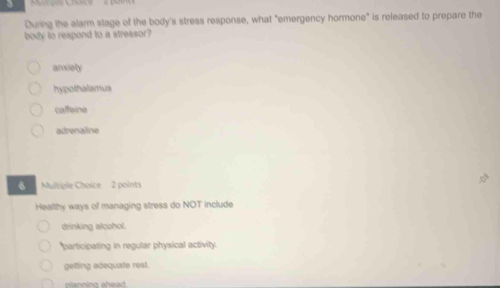 5 multiple choice 2 points during the alarm stage of the bodys stress r…