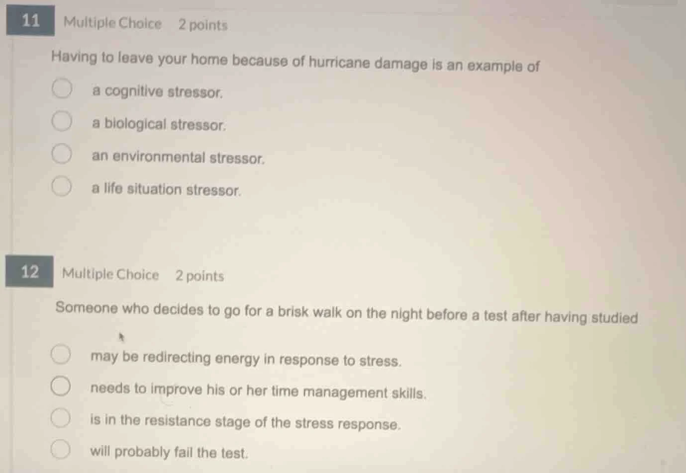 11 multiple choice 2 points having to leave your home because of hurric…
