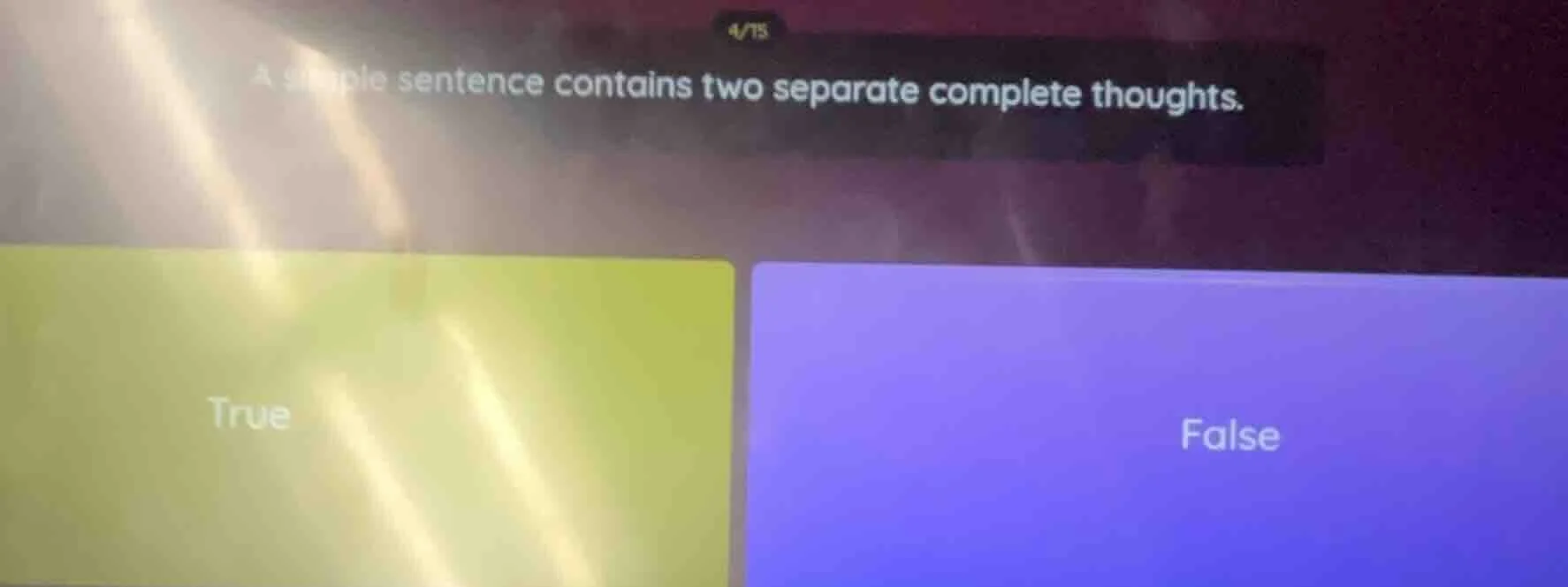 4/15 a simple sentence contains two separate complete thoughts. true fa…