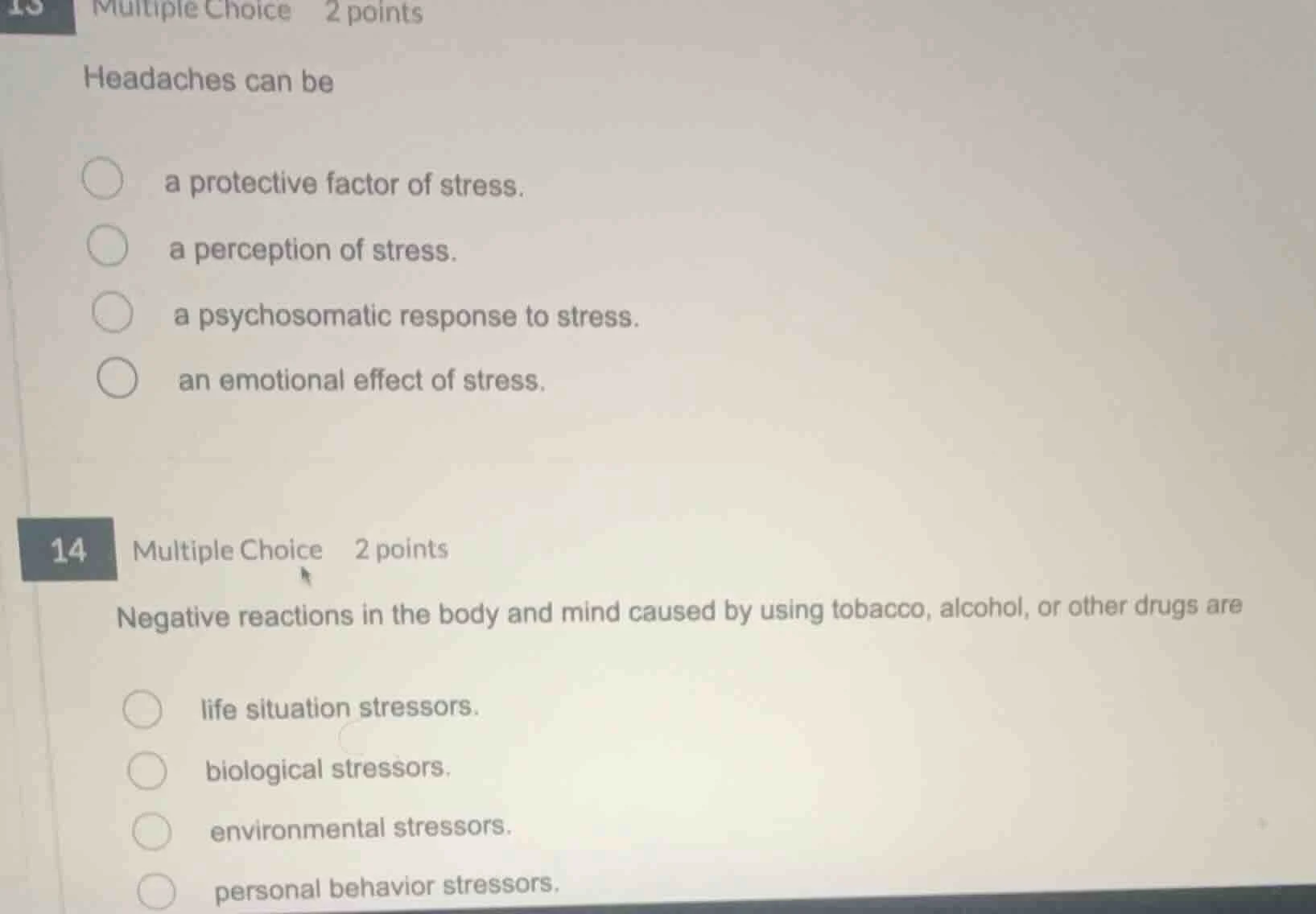 13 multiple choice 2 points headaches can be a protective factor of str…