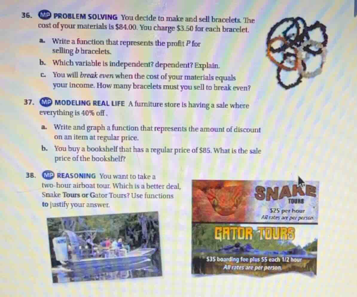 36. mp problem solving you decide to make and sell bracelets. the cost …