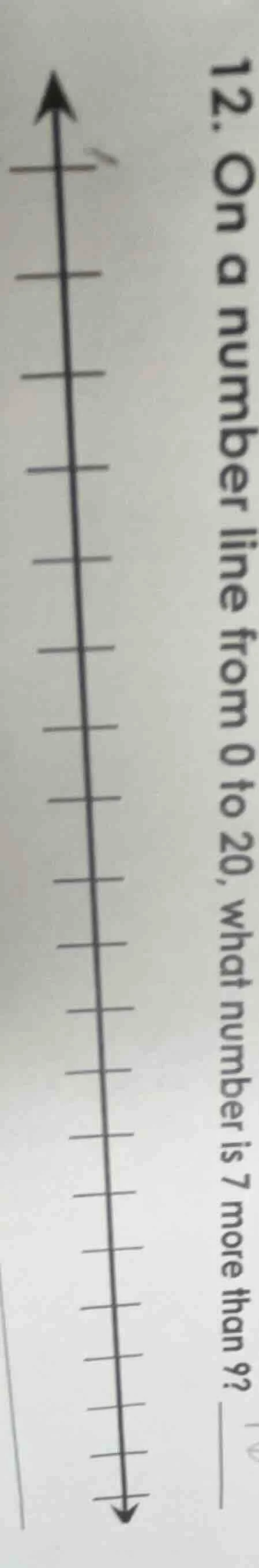 12. on a number line from 0 to 20, what number is 7 more than 9?