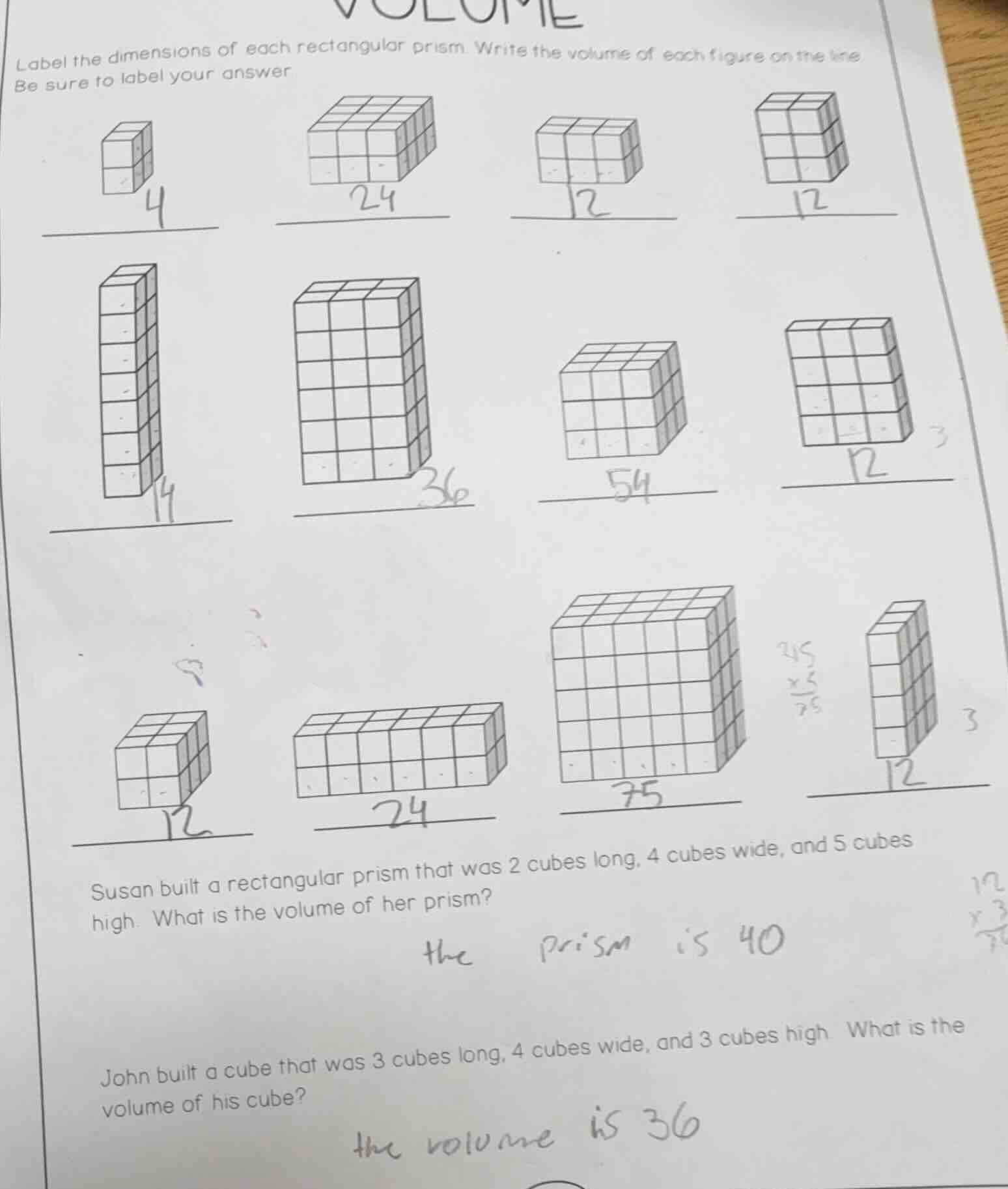 volume label the dimensions of each rectangular prism. write the volume…