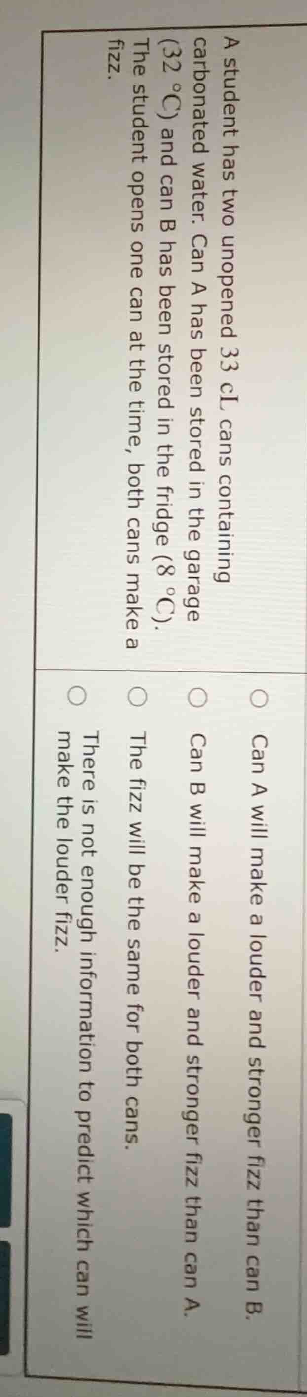 a student has two unopened 33 cl cans containing carbonated water. can …