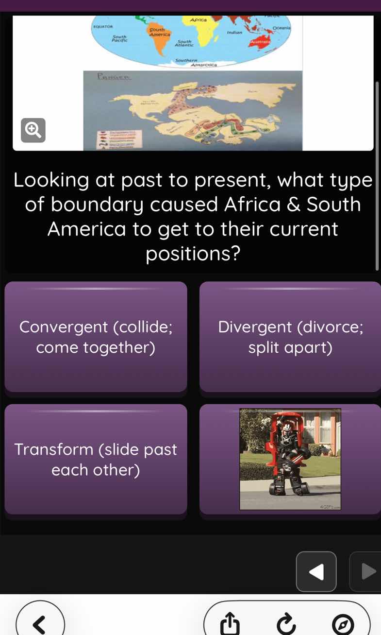 looking at past to present, what type of boundary caused africa & south…