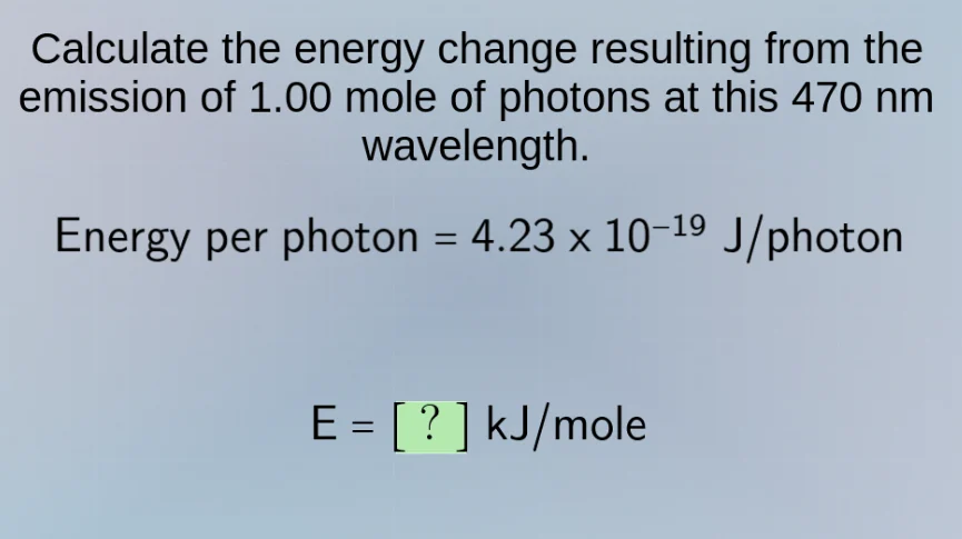 calculate the energy change resulting from the emission of 1.00 mole of…