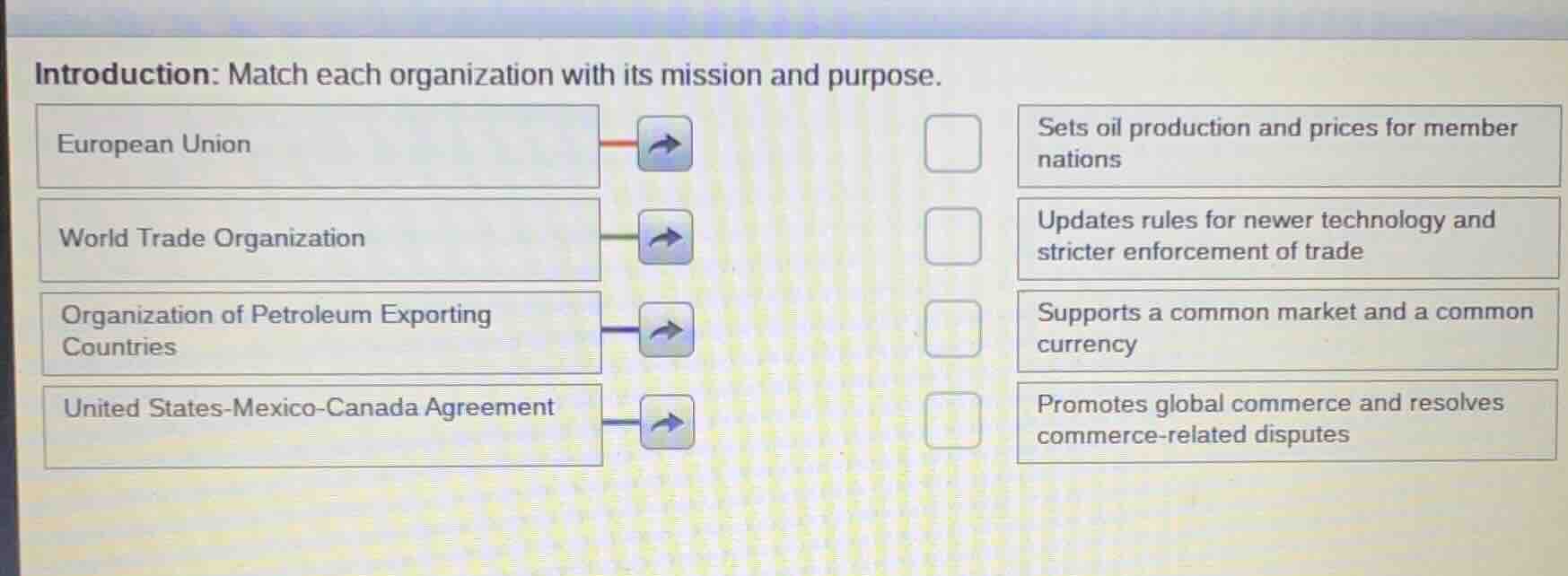 introduction: match each organization with its mission and purpose. eur…