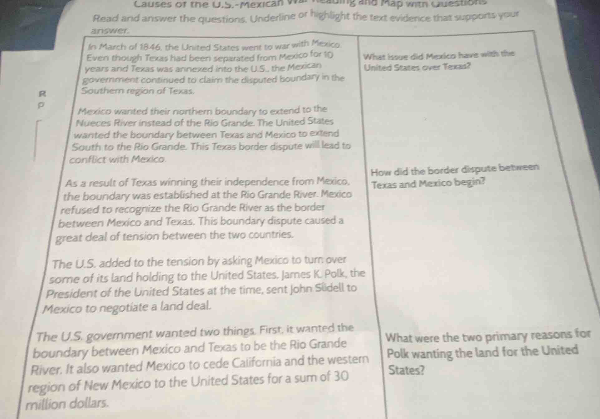 causes of the u.s.-mexican war reading and map with questions read and …