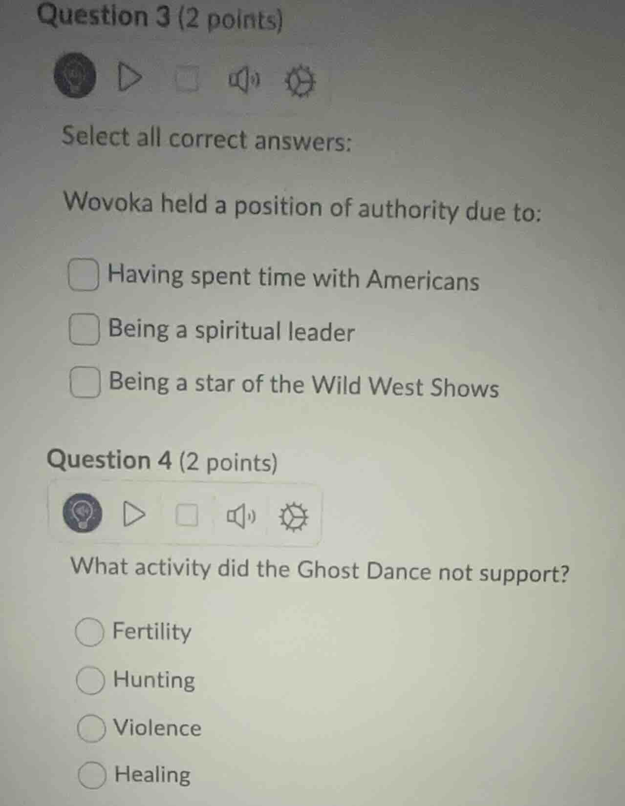 question 3 (2 points)select all correct answers:wovoka held a position …