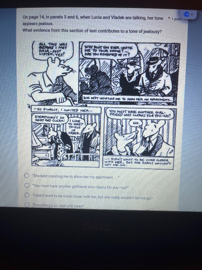 on page 14, in panels 5 and 6, when lucia and vladek are talking, her t…