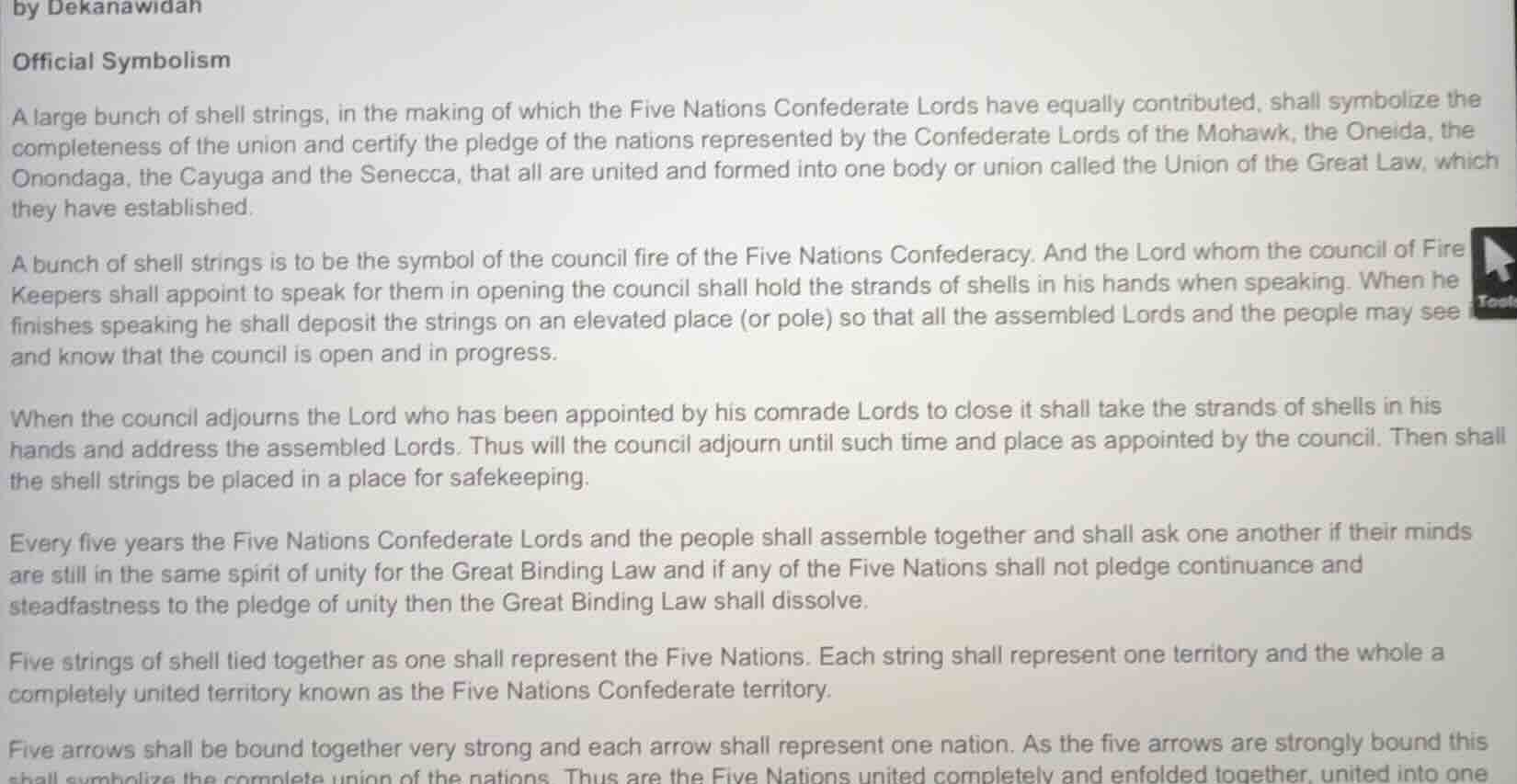 by dekanawidah official symbolism a large bunch of shell strings, in th…