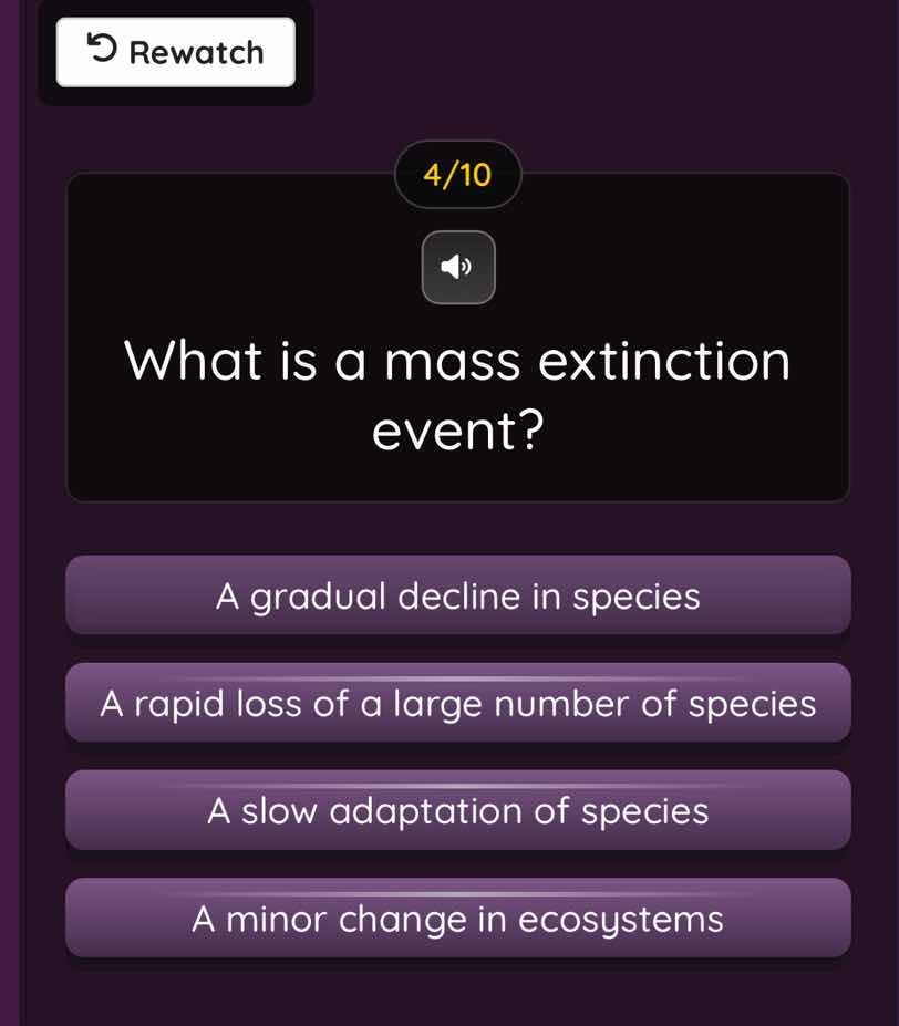 4/10 what is a mass extinction event? a gradual decline in species a ra…