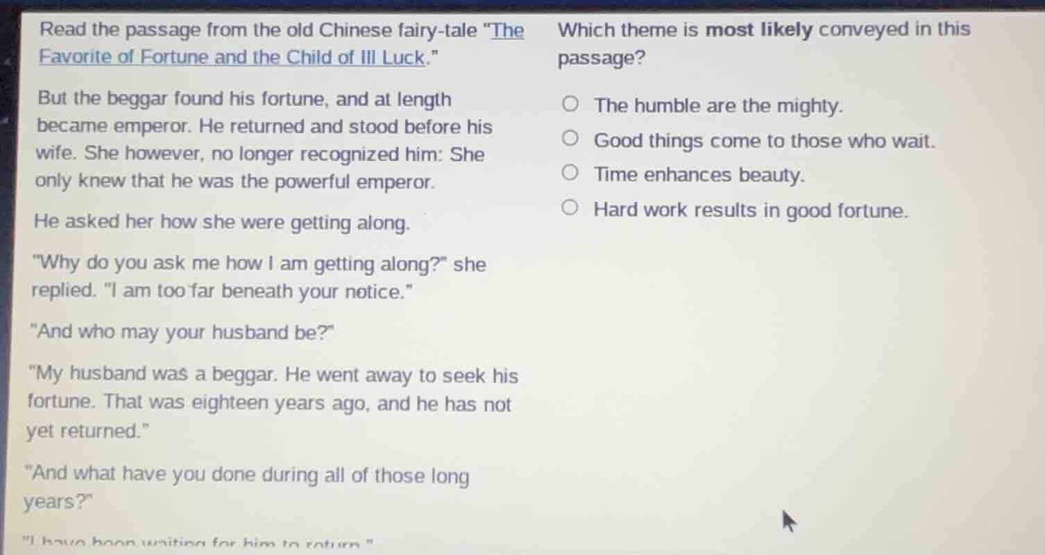 read the passage from the old chinese fairy-tale \the favorite of fortu…