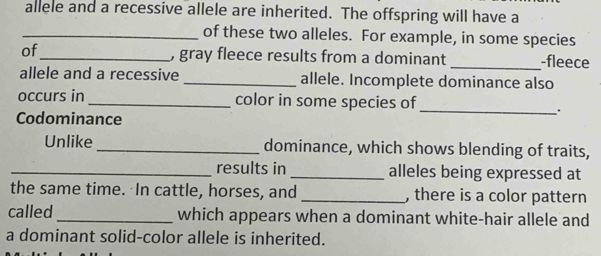 allele and a recessive allele are inherited. the offspring will have a …