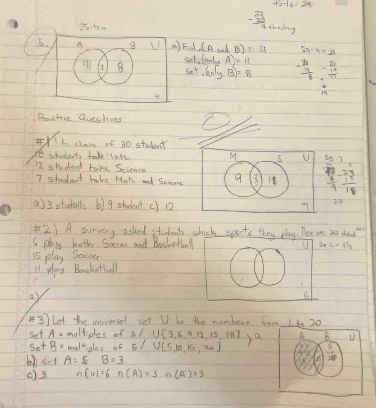 25 item 5. a) find n(a and b) set n(only a)= 11 set .only b)= 8 practic…