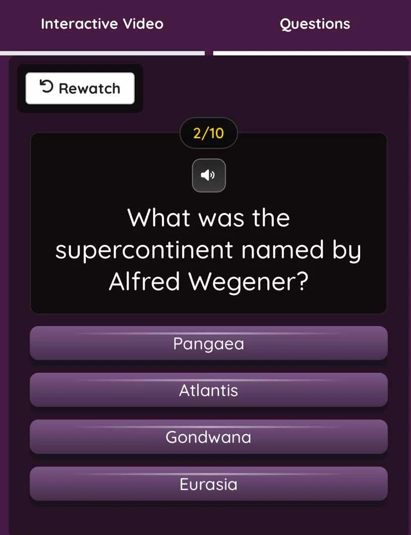 interactive video questions rewatch 2/10 what was the supercontinent na…