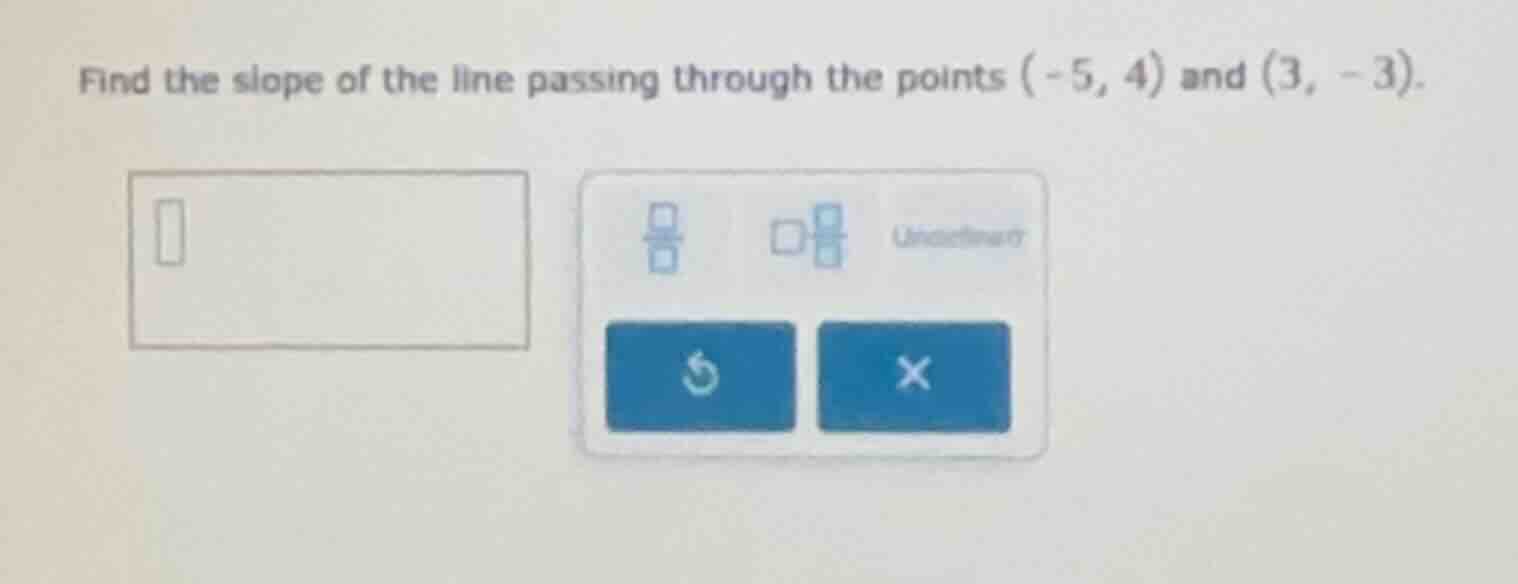 find the slope of the line passing through the points $(-5, 4)$ and $(3…