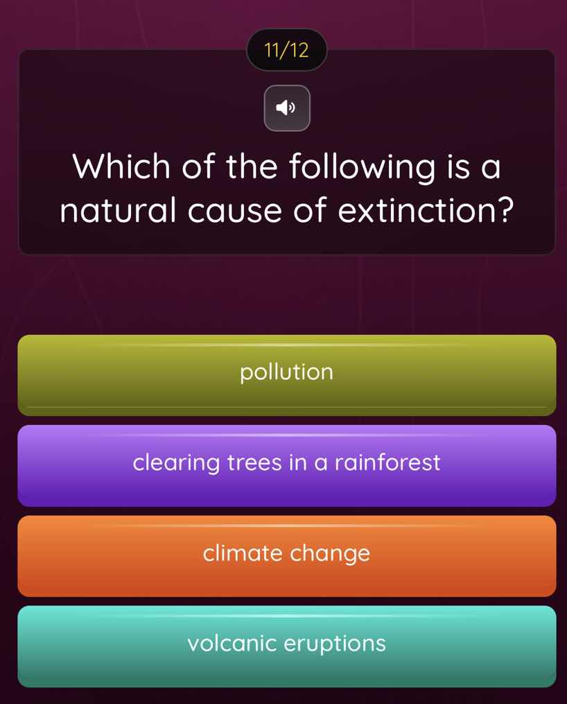 11/12 which of the following is a natural cause of extinction? pollutio…