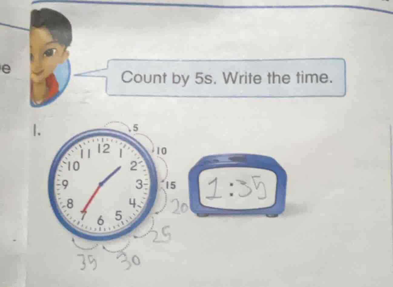 count by 5s. write the time. 1.