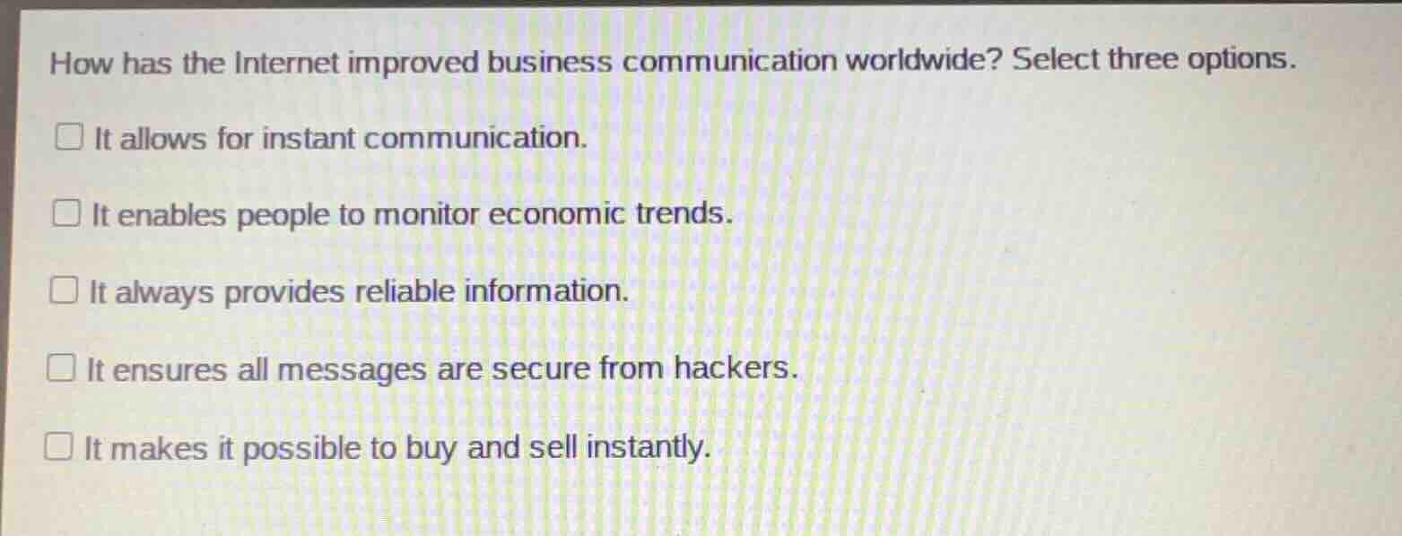 how has the internet improved business communication worldwide? select …