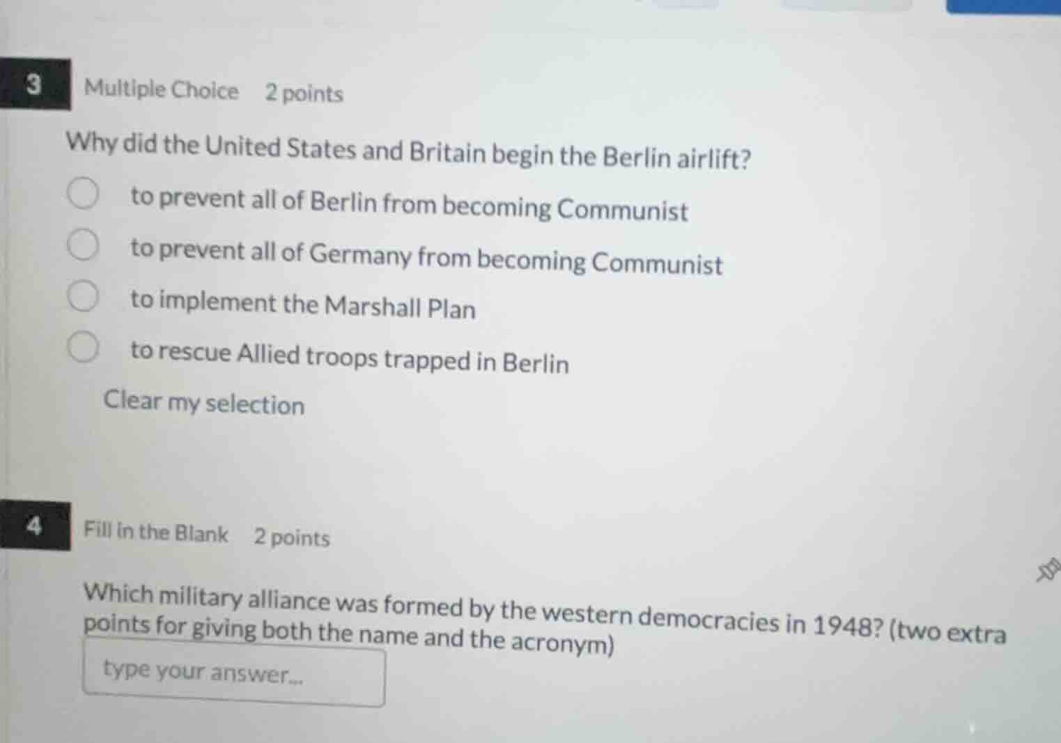 3 multiple choice 2 points why did the united states and britain begin …