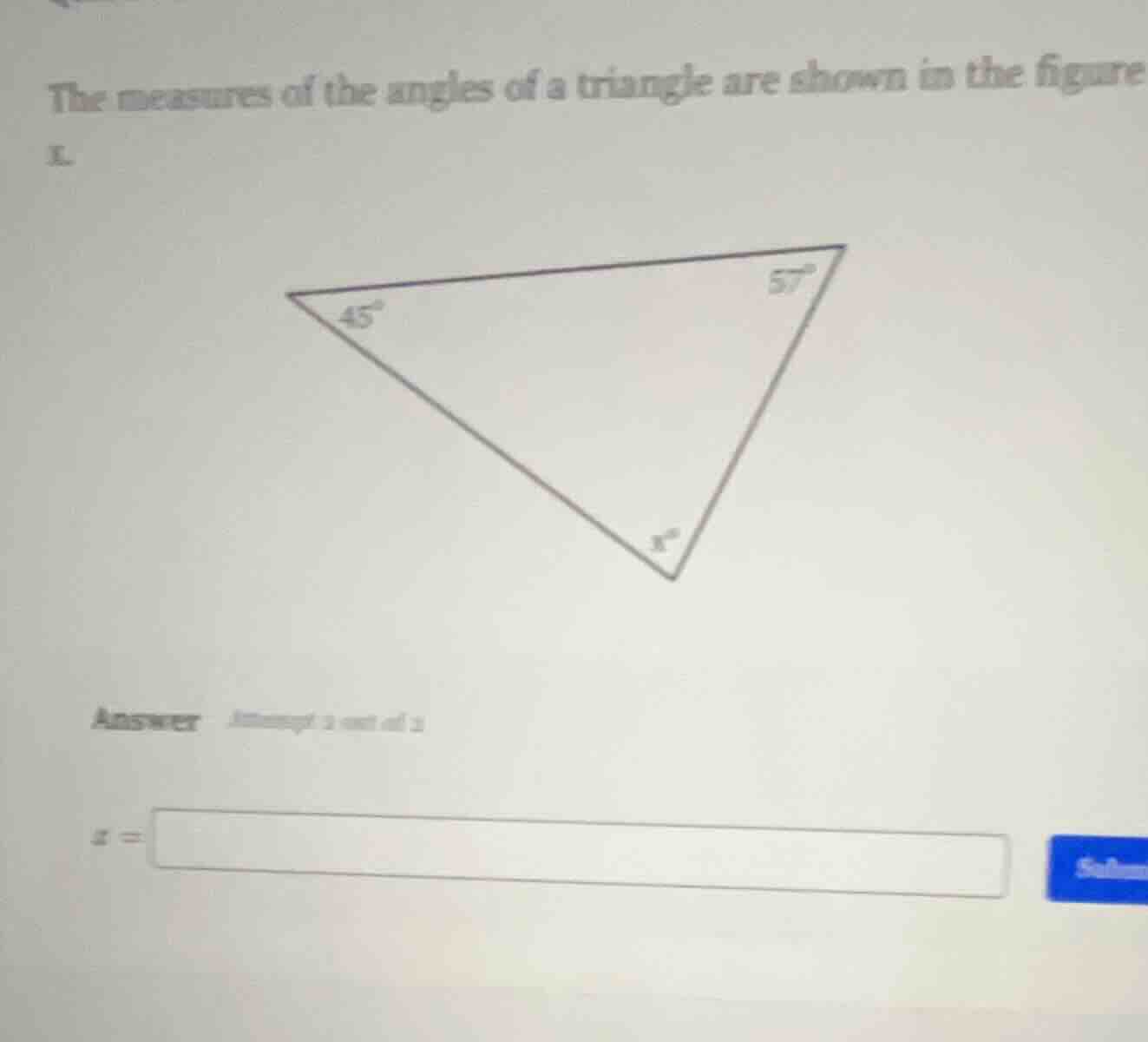 the measures of the angles of a triangle are shown in the figure. answe…