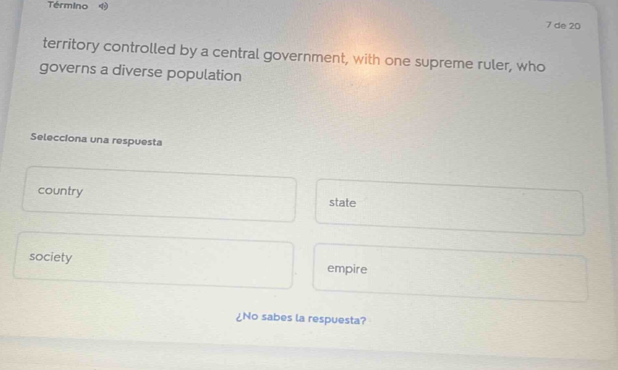 término 4)7 de 20territory controlled by a central government, with one…