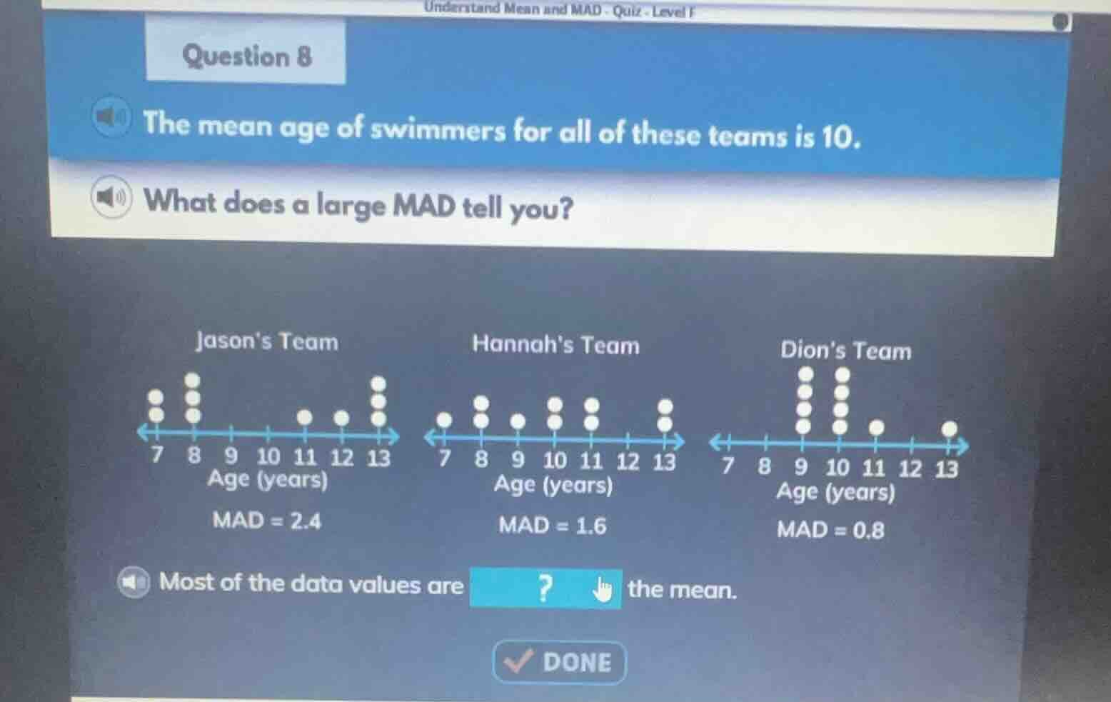 question 8 the mean age of swimmers for all of these teams is 10. what …