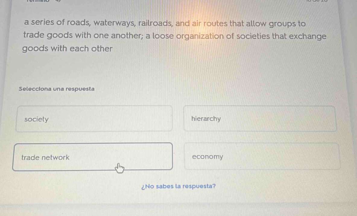 a series of roads, waterways, railroads, and air routes that allow grou…