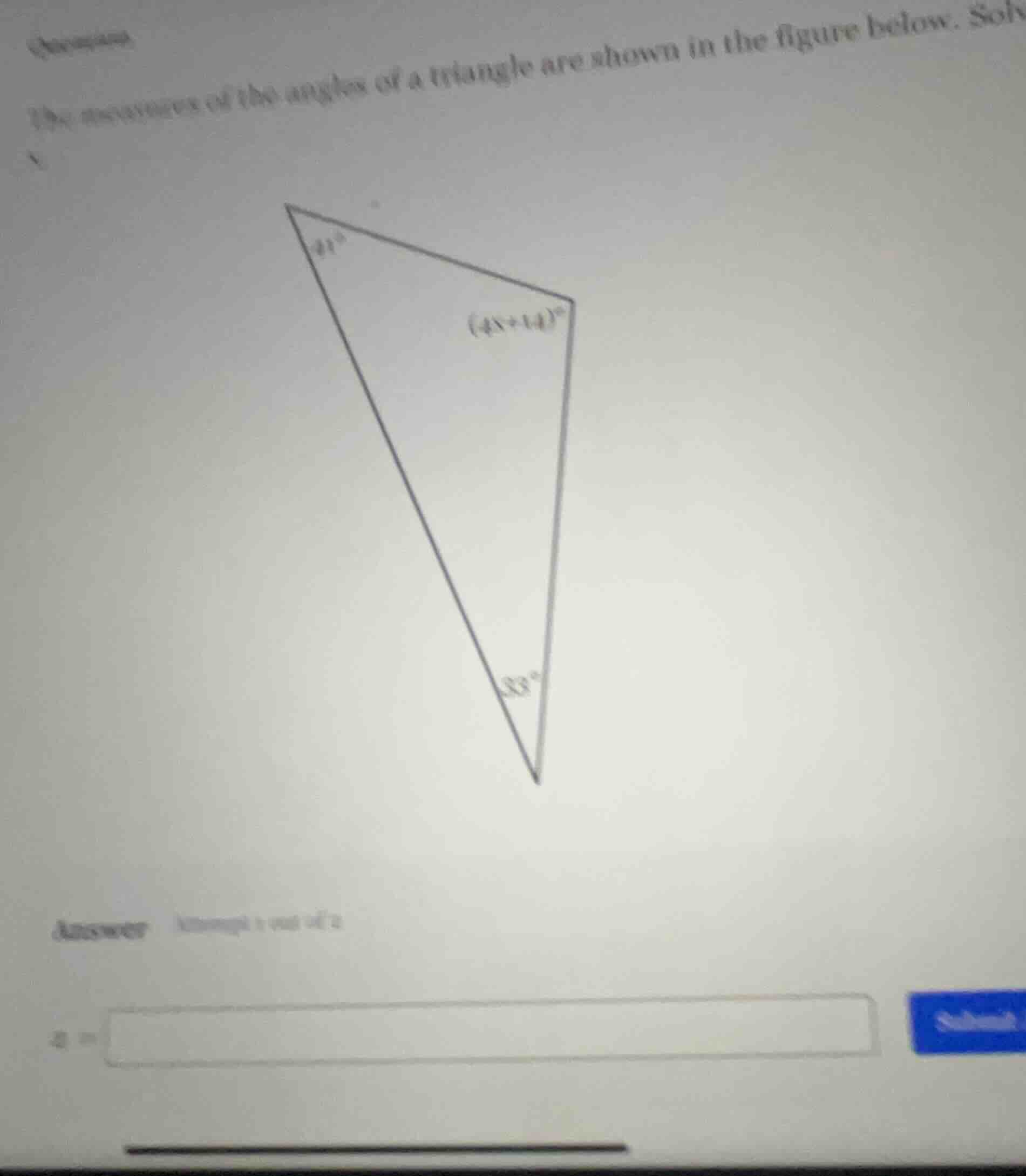 the measures of the angles of a triangle are shown in the figure below.…