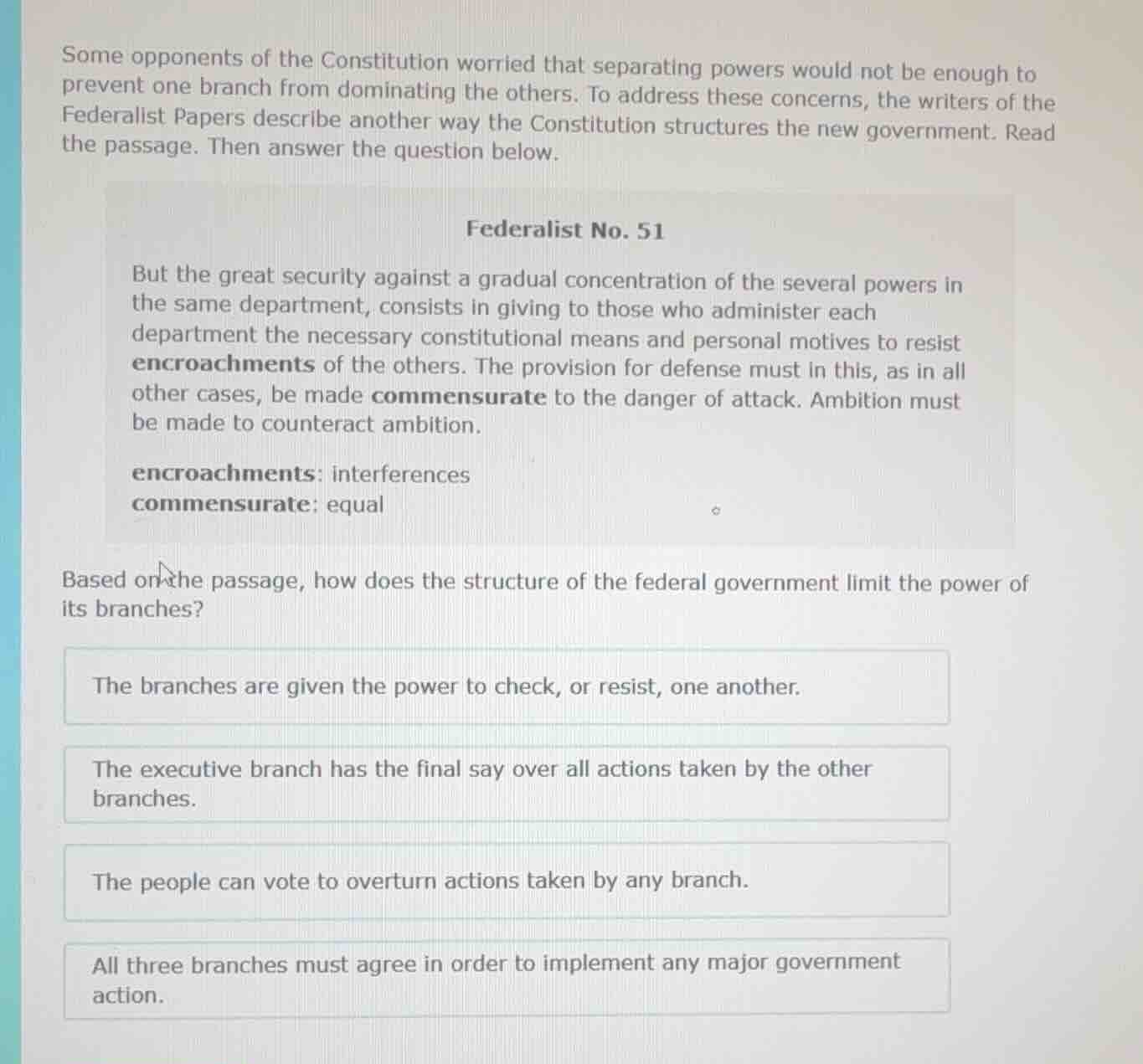 some opponents of the constitution worried that separating powers would…