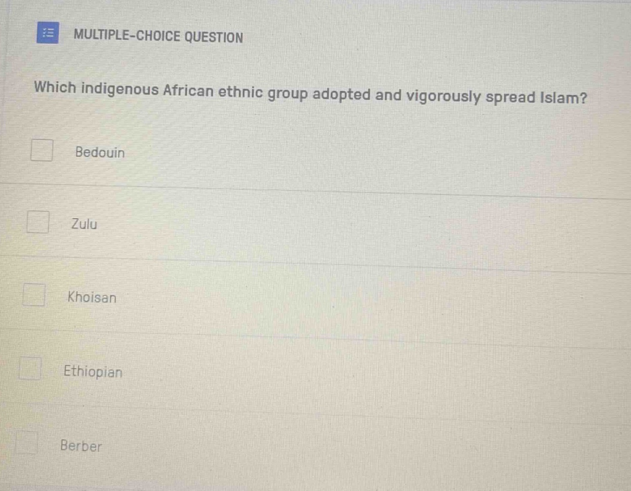 multiple-choice question which indigenous african ethnic group adopted …