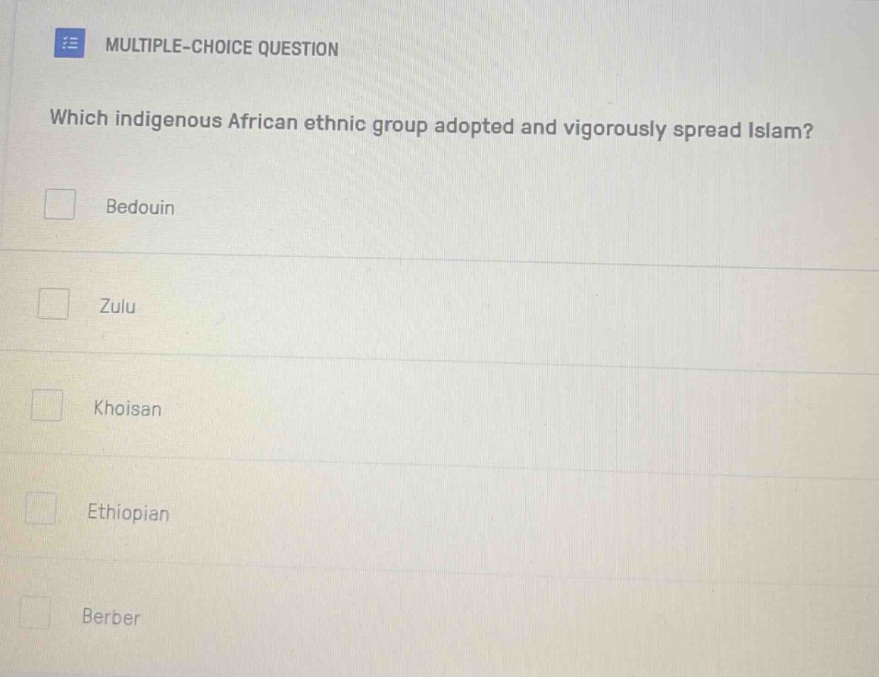 multiple-choice question which indigenous african ethnic group adopted …