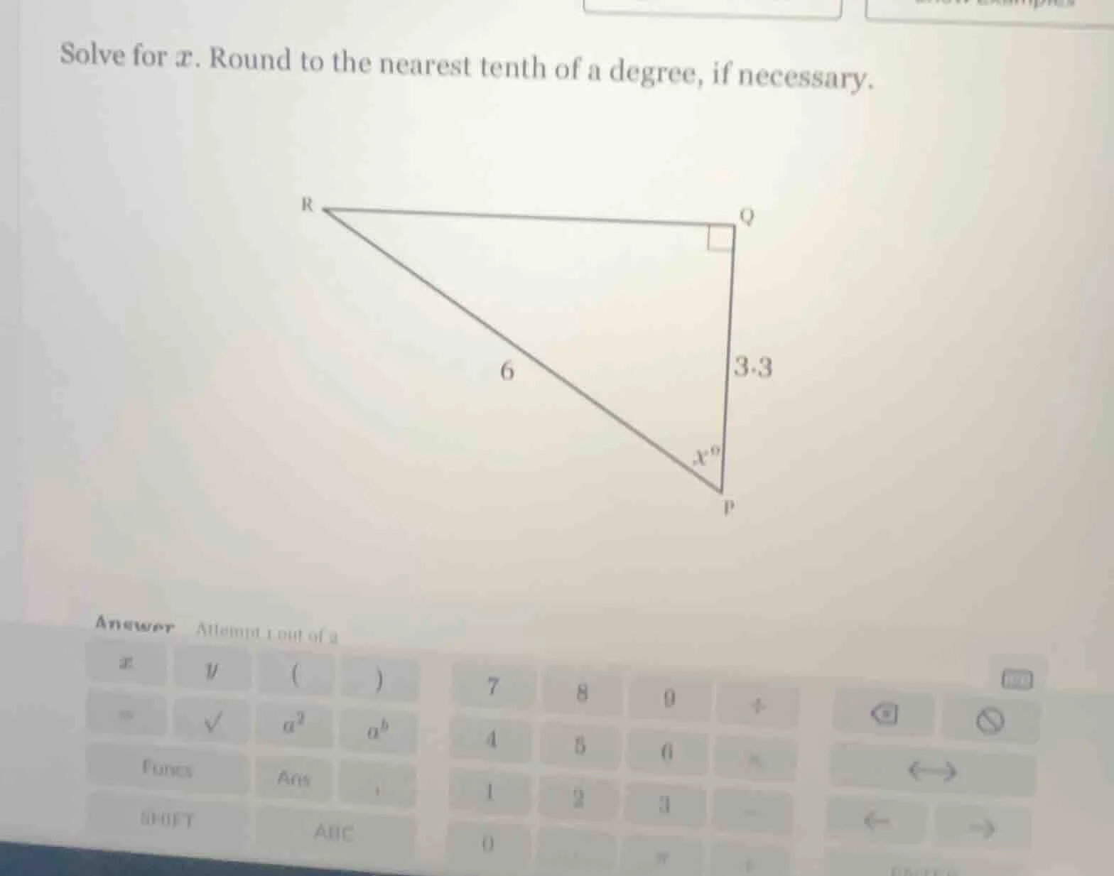 solve for $x$. round to the nearest tenth of a degree, if necessary.