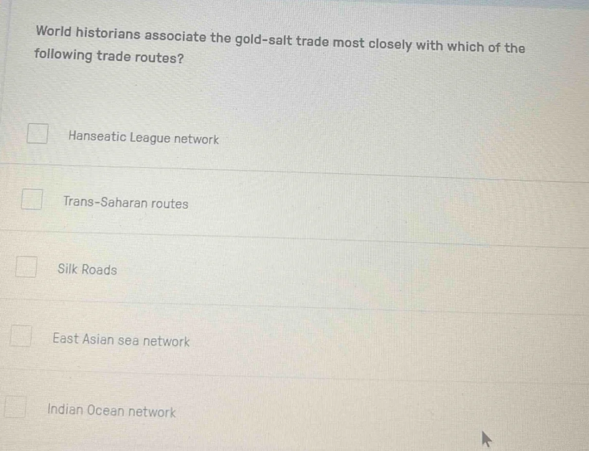 world historians associate the gold-salt trade most closely with which …