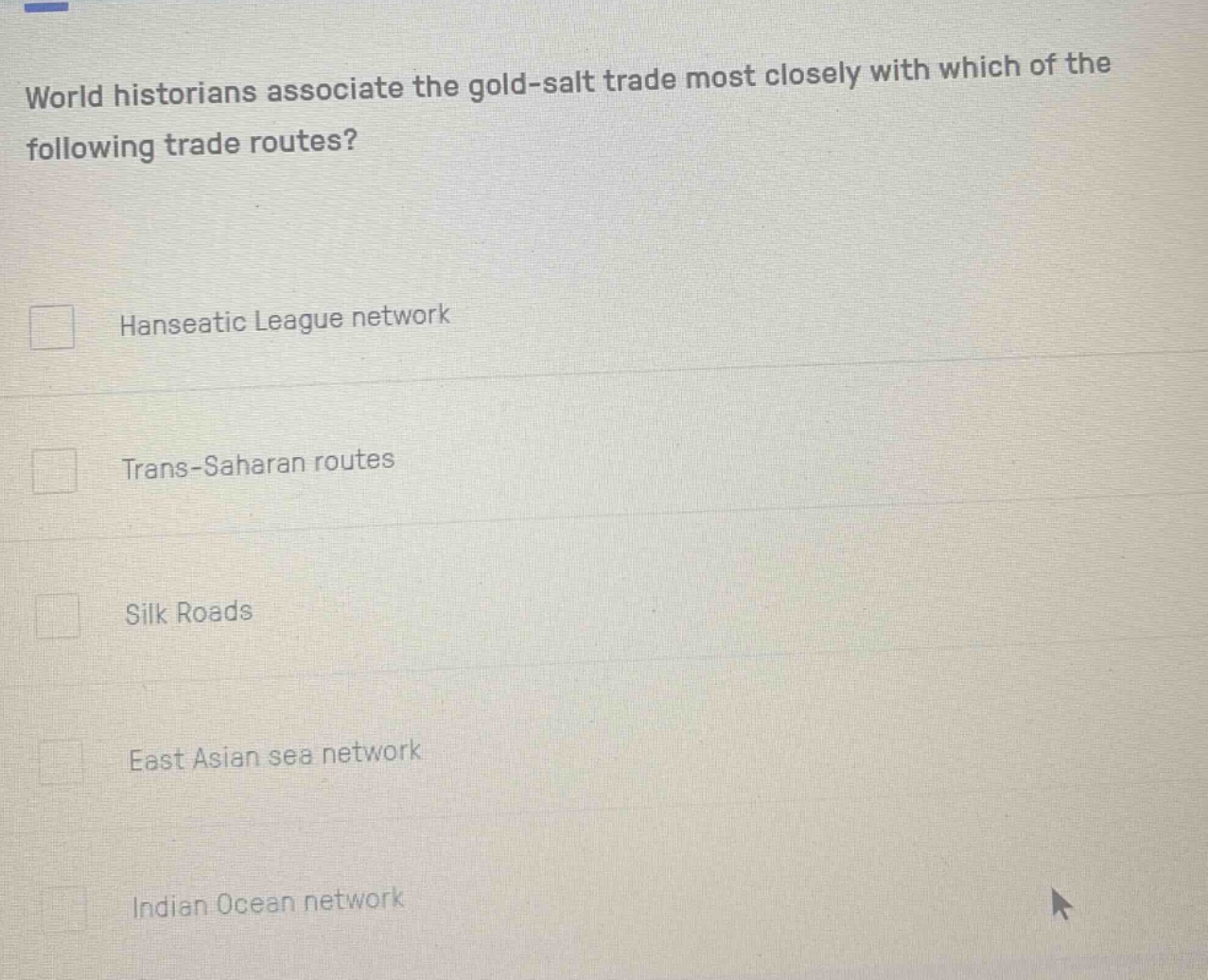 world historians associate the gold-salt trade most closely with which …