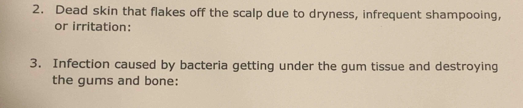 2. dead skin that flakes off the scalp due to dryness, infrequent shamp…